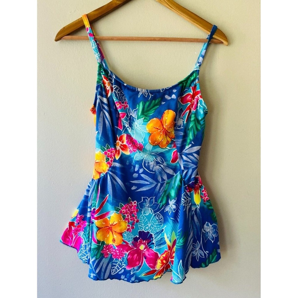 Sz 14 Vintage One Piece Swim Dress Flared skirt bikini bottom pull on style